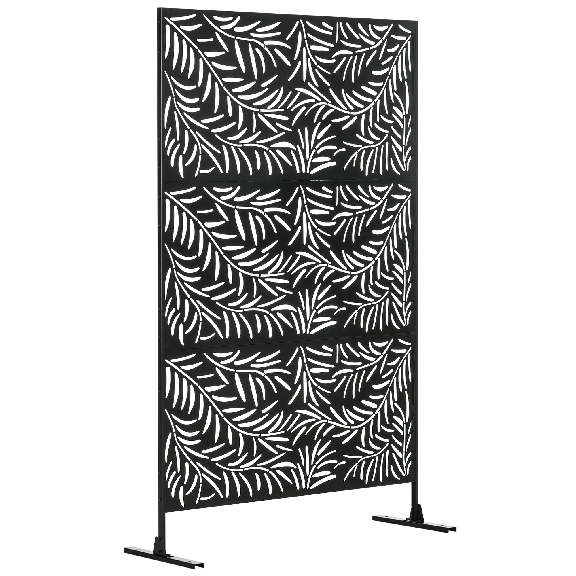 TEMU Outsunny Panneau décoratif extérieur 122 x 198 cm, paravent extérieur en acier, de branches de découpées, pour jardin, balcon, terrasse, noir