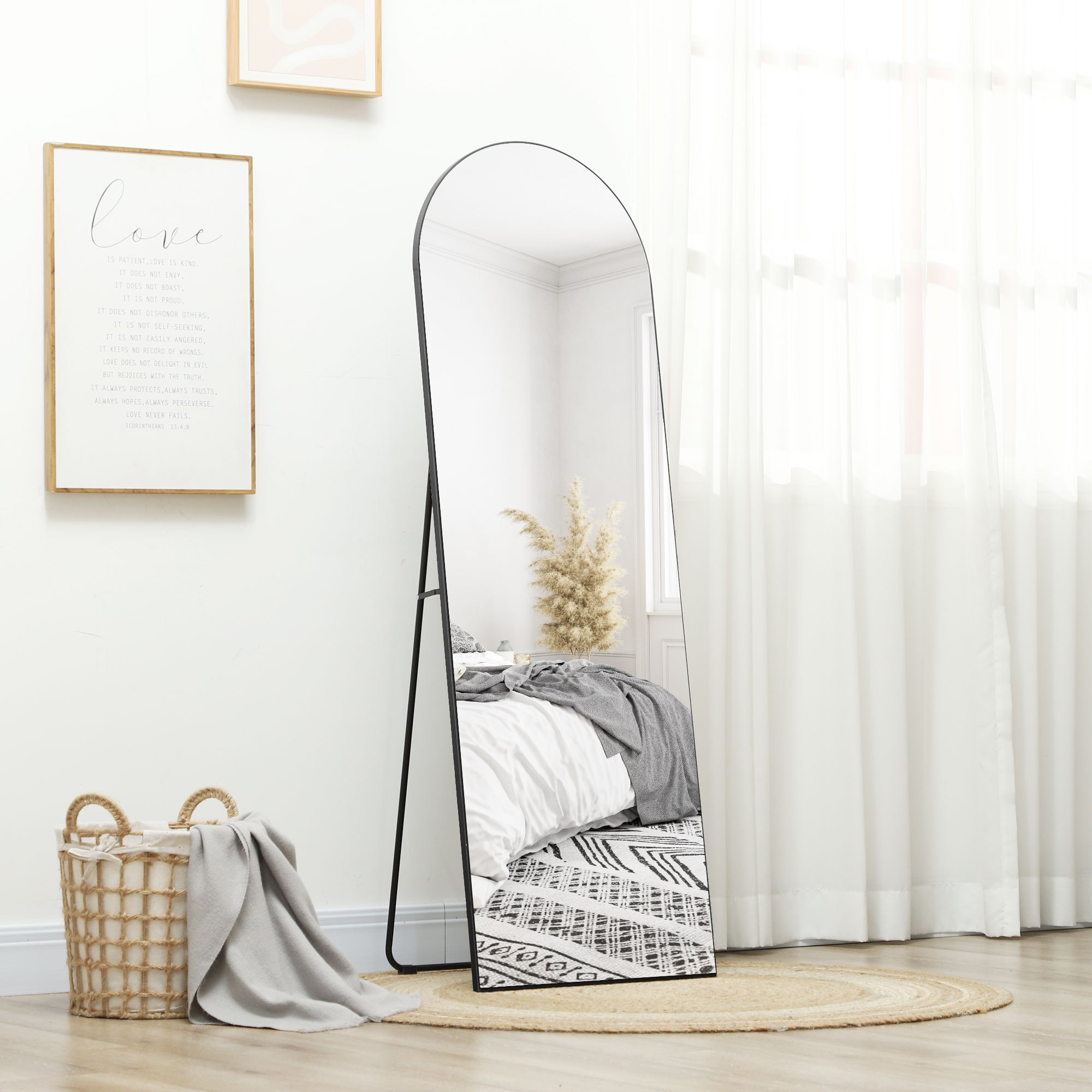 Full-length Mirror 150 X 50 Cm Wall Mirror With Shatterproof Glass, Curved Floor-standing Mirror, Large Mirror, Dressing Mirror For Living Room, Bedroom, Hallway, Black