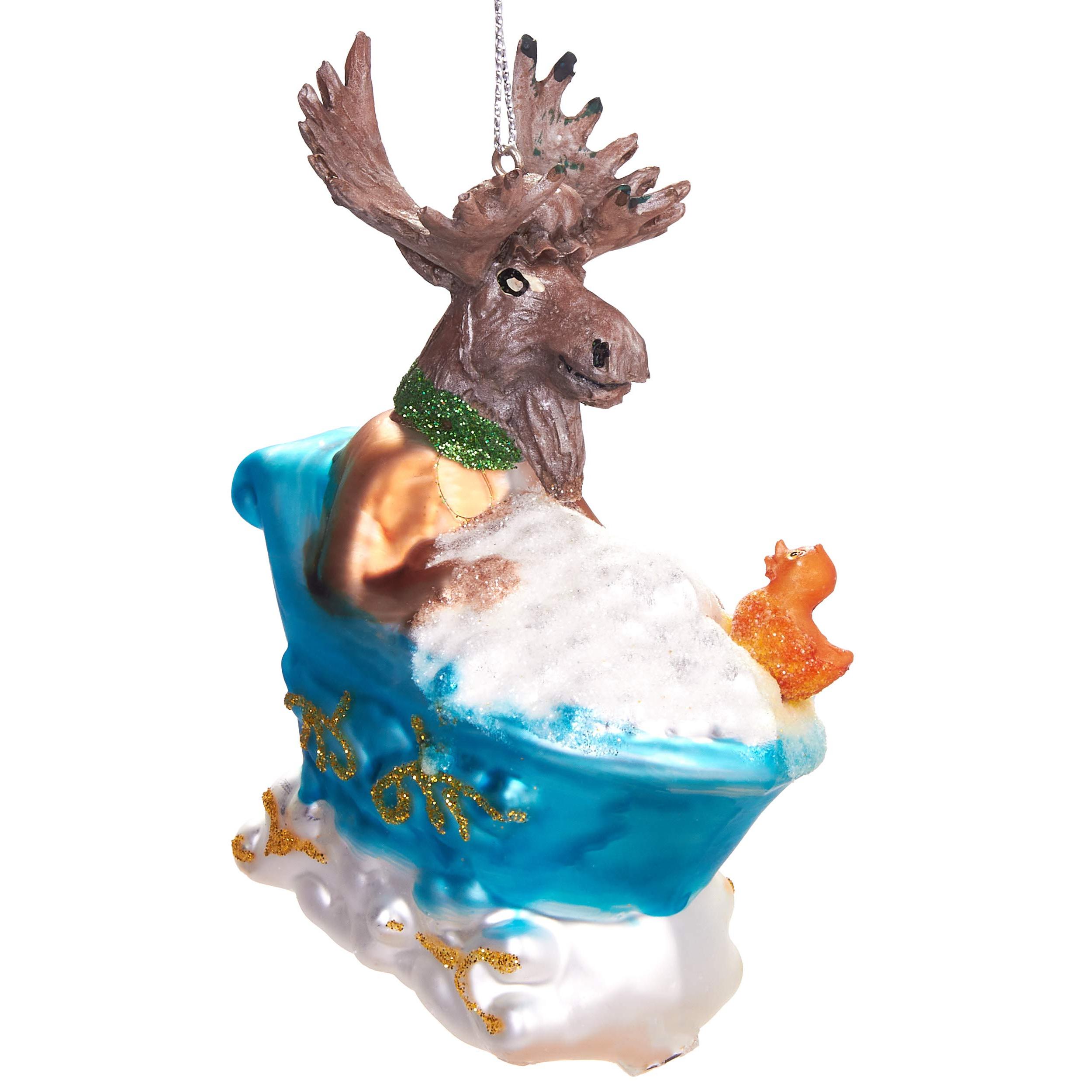 Image of Brubaker Elk In Bathtub With - Hand-painted Christmas Ball Made Of Glass - Mouth-blown Christmas Tree Decoration Figures Funny Decoration Hanger Ball - 10 Cm
