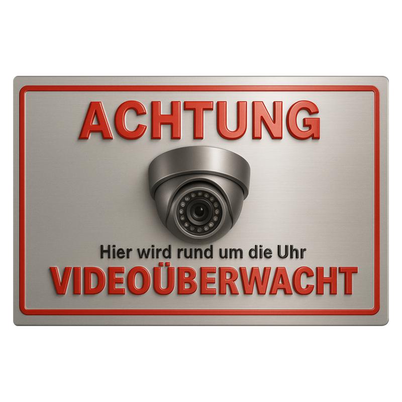 Image of Metal Sign "caution Video Surveillance" 20x30 Cm, Silver/red – Weatherproof, , Pre-drilled Holes – Warning Sign & Information Sign For Home, Office, Driveway/property –