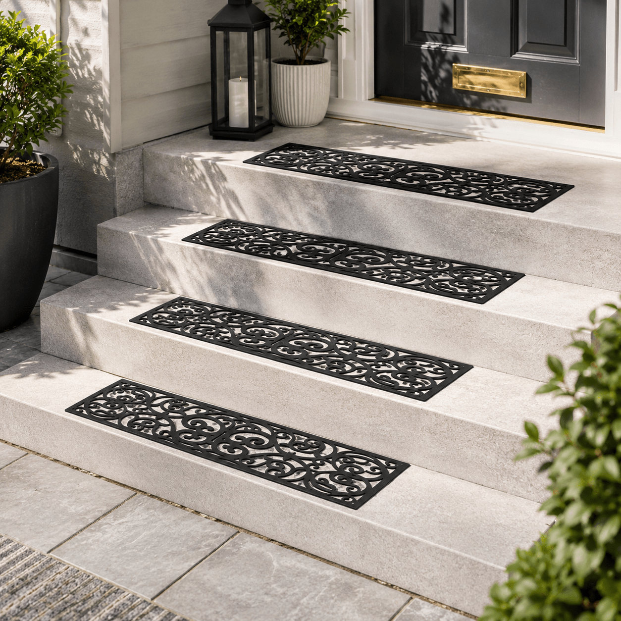 TEMU Set Of 4 Outdoor Anti Slip Stair Mats, Rubber Stair Tread Mats For Indoor And Outdoor Steps And Walkways