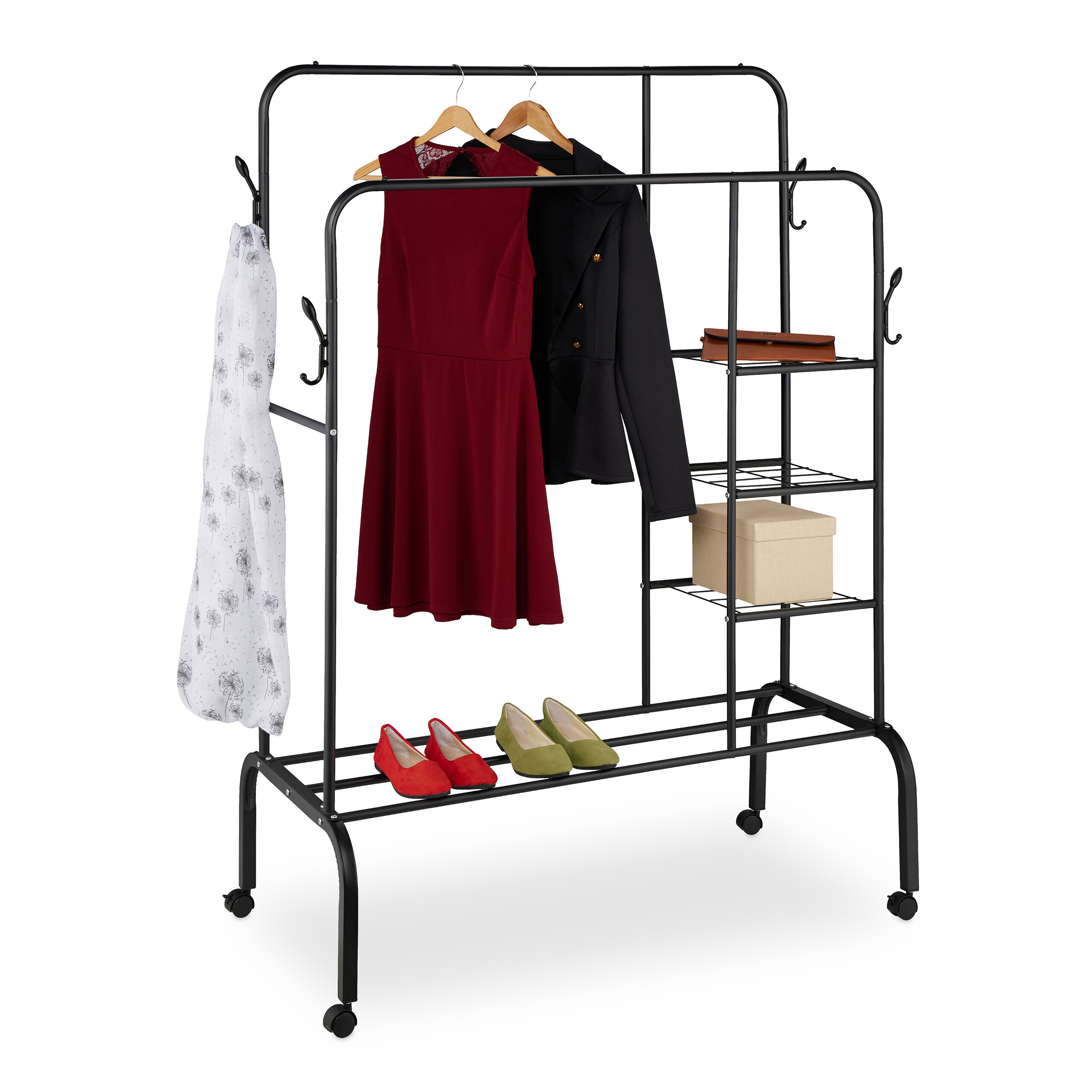 Clothes Rack On Wheels In Black - (w)110 X (h)154 X (d)55 Cm