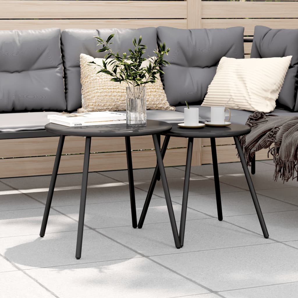 Vidaxl Table Set Of 2, Round Garden Table, Side Table With , Outdoor Coffee Table Tea Table, Black Powder-coated Steel