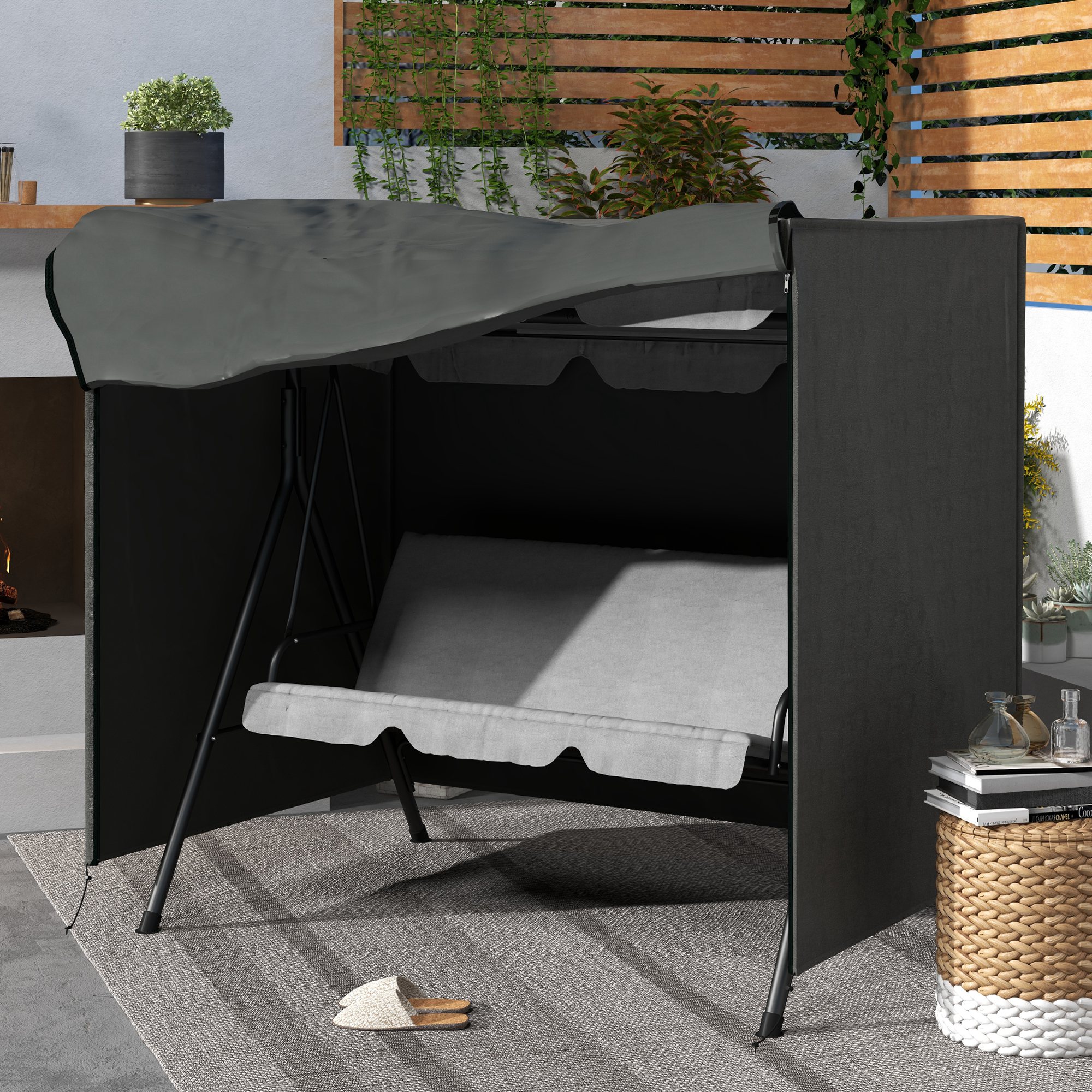 3-seat Swing Cover, Garden Swing Protector, Uv-resistant Cover, Tear-resistant 420d Oxford Fabric, 177x114x152cm Dark Gray