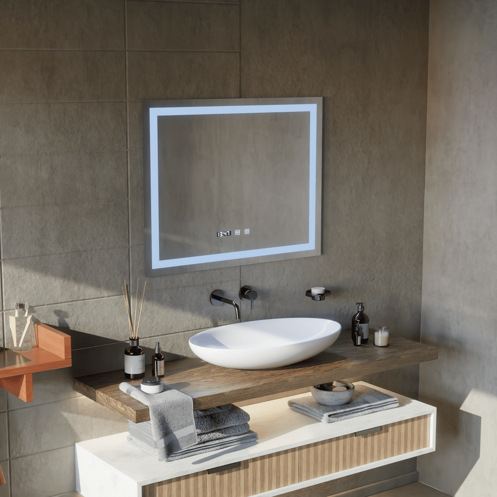 TEMU ["Garantía de 2 Años] MODENA Espejo LED Táctil con Desempañante, Reloj y , 80X60 Cm, : S09/80X60"