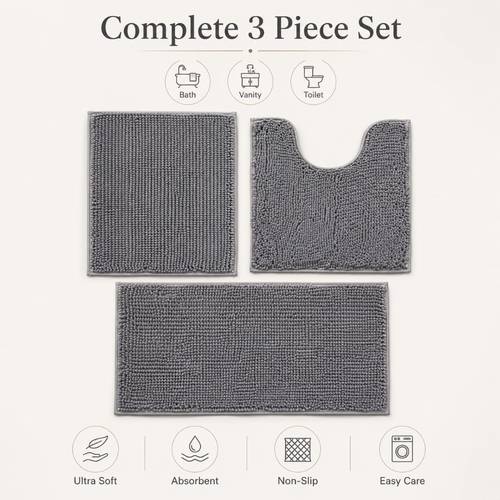 item picture 3pcs non slip bath mat set soft plush bathroom rugs with u shaped toilet mat for home