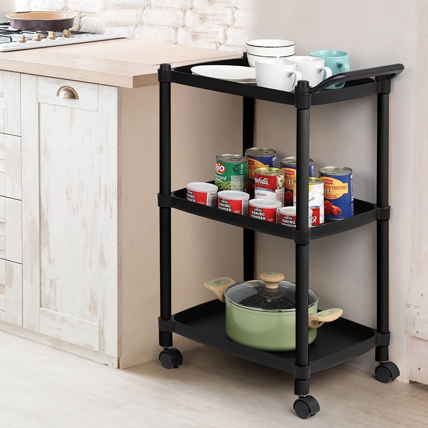 TEMU Space-saving Cart With 3 Shelves – Practical And Elegant For Kitchen And Bathroom