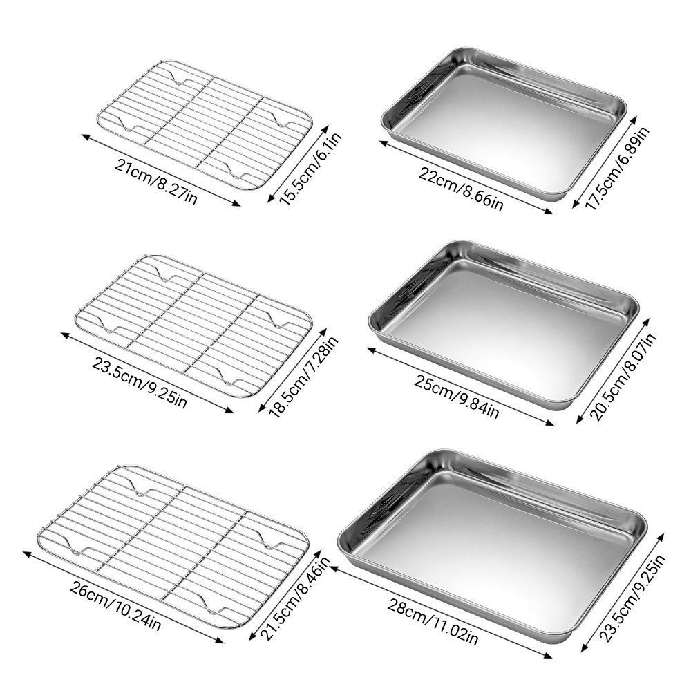TEMU 6pcs Flat Baking Pan, Stainless Steel Baking Sheet And Rack Set (3 Pans + 3 Racks) - Heavy Duty, Non-toxic, Easy Clean - Cooking And Baking