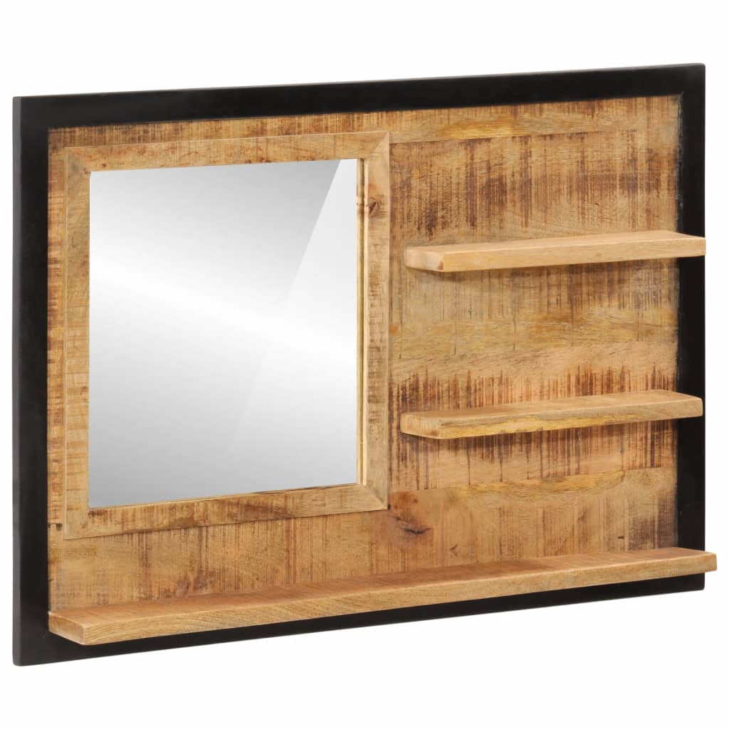 Vidaxl Mirror, Bathroom Mirror Wall Mount, Cosmetic Mirror With Shelves, Bathroom Mirror, Glass Solid Mango Wood