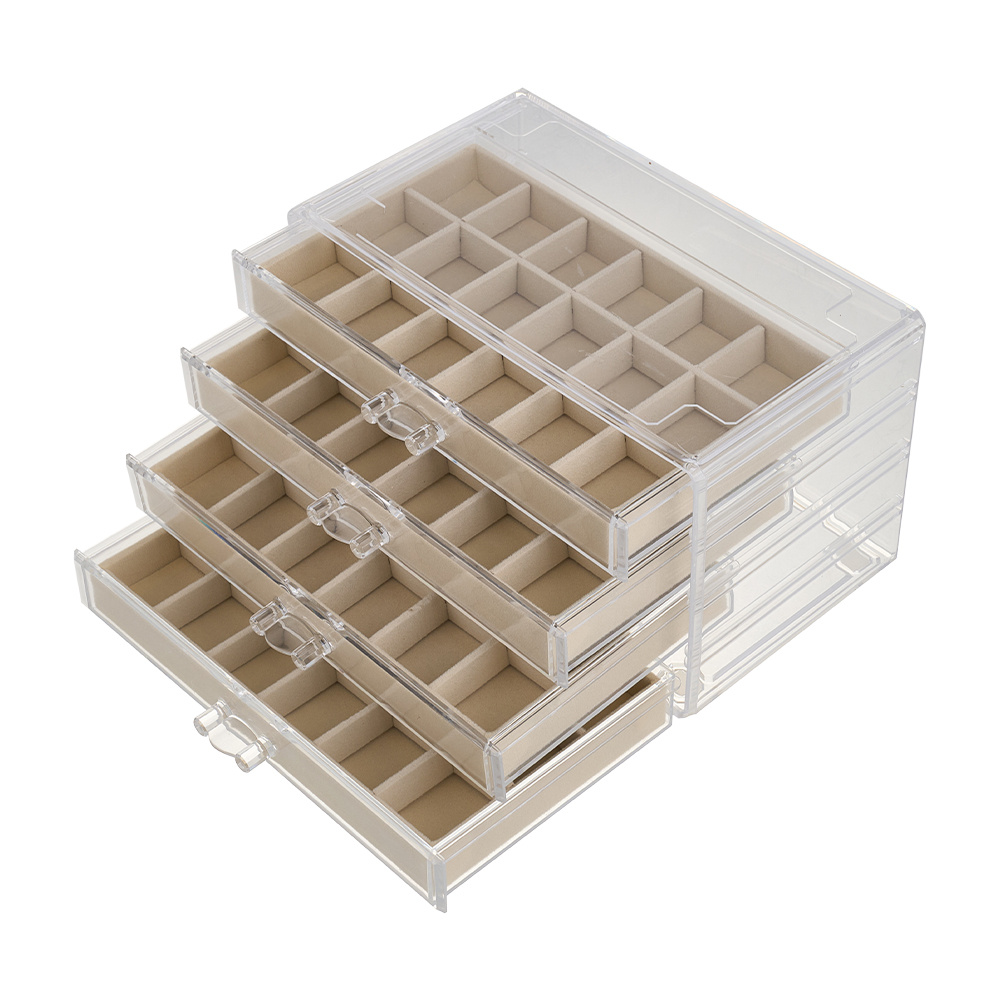 Adjustable 4-Drawer Jewelry Organizer Box, Clear Acrylic