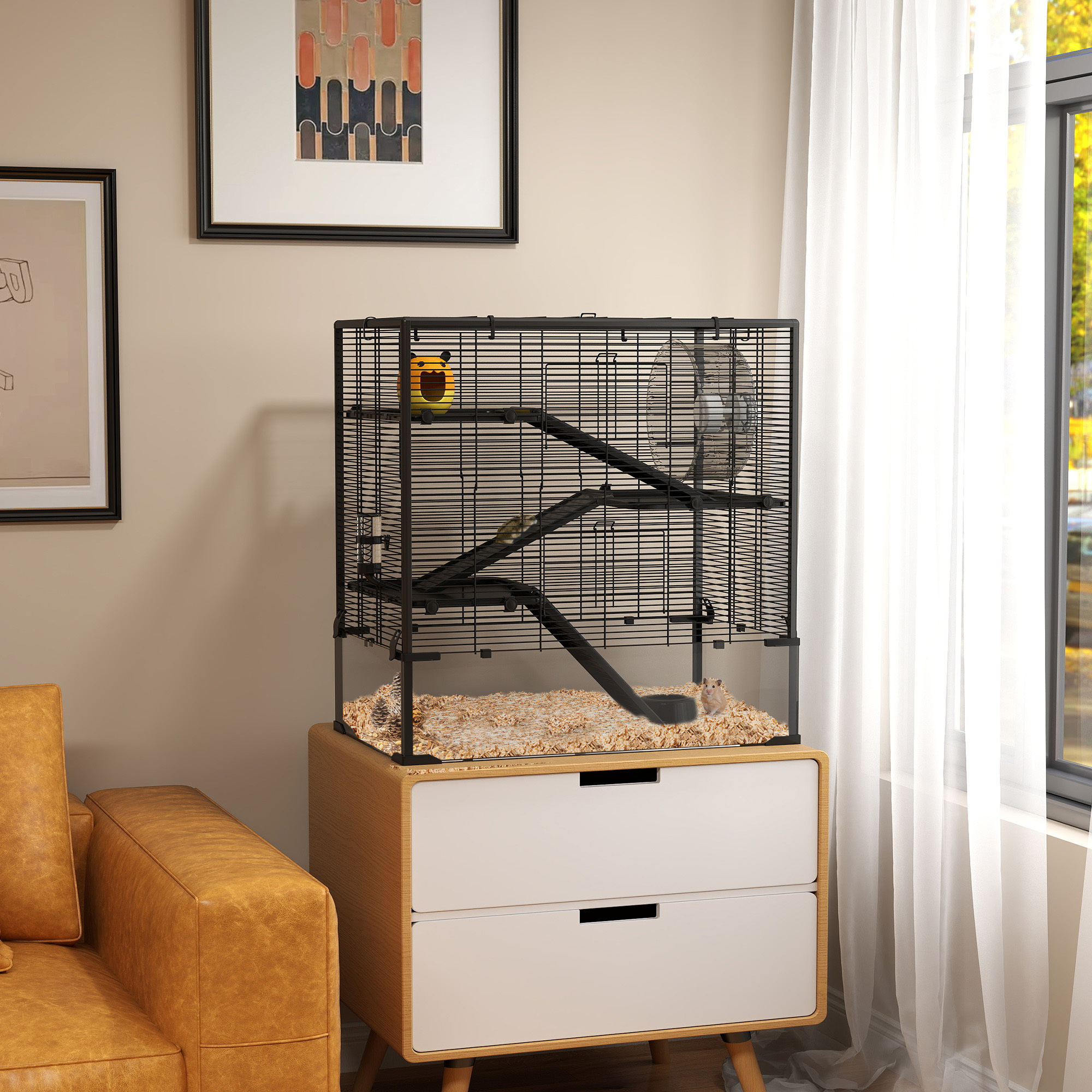 Image of Hamster Cage For Dwarf Hamsters, 4-stage Rodent Cage With Glass Floor, Hut, Exercise Wheel, Ramps, Food Bowl, Small Animal Cage Dwarf Hamster Cage 78.5 X 48.5 X 80