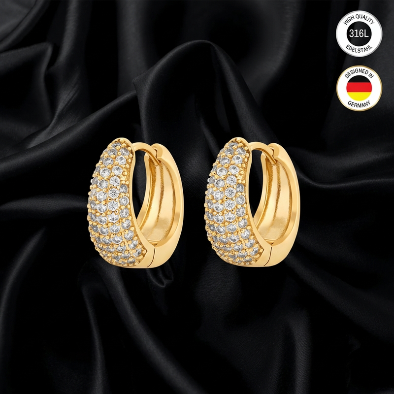 Women's Earrings - Gold-colored - With White Cubic Zirconia Stone - Waterproof