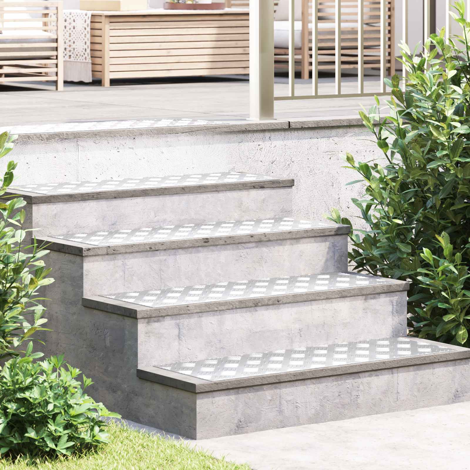 Step Mats 2pcs. 90 X 30 Cm Silvery Aluminum Right-angled, Living Room, Modern , Wear-resistant Safety Mats, Slip-resistant Indoors & Outdoors