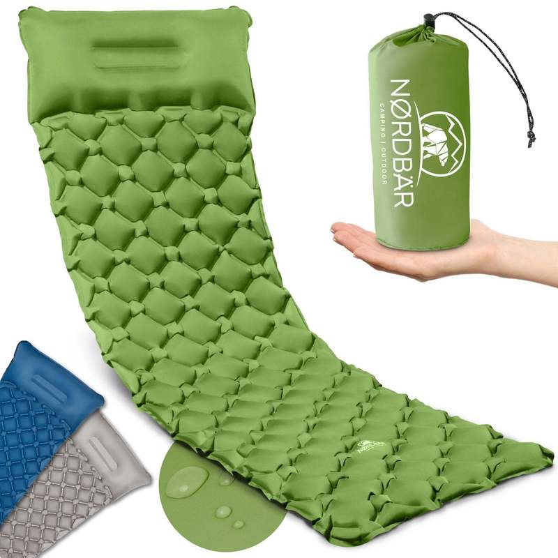 Nordbär® Inflatable Sleeping Pad With Pillow, Ultralight & Compact | Small Pack Size For Camping, Outdoor & Tent Use | Camping Mat, Sleeping Pad, Travel Mattress