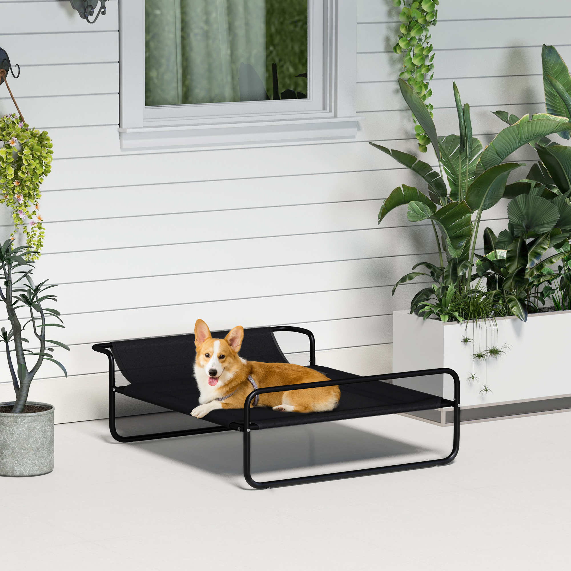 Dog Bed Outdoor, Elevated Dog Bed For Small And Medium-sized Dogs, Cooling Pet Bed With Breathable Mesh , Pet Bed For Outdoor Camping, 91 X 29 Cm, Black