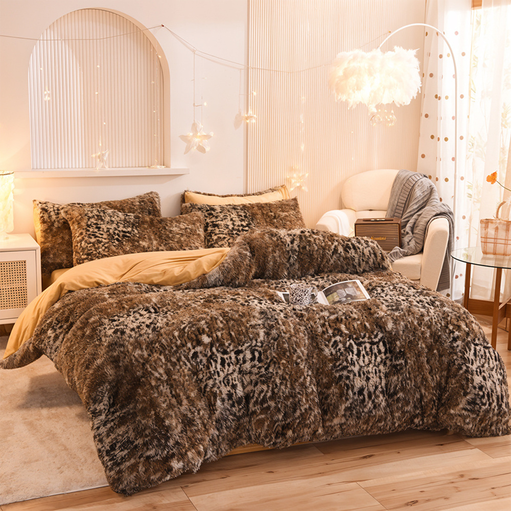 TEMU Warm And Cozy Luxurious Leopard Print 3-piece Bedding Set, Soft And Fluffy Long Plush Bed Duvet Cover And Pillowcase Set, Zipper Design, Machine