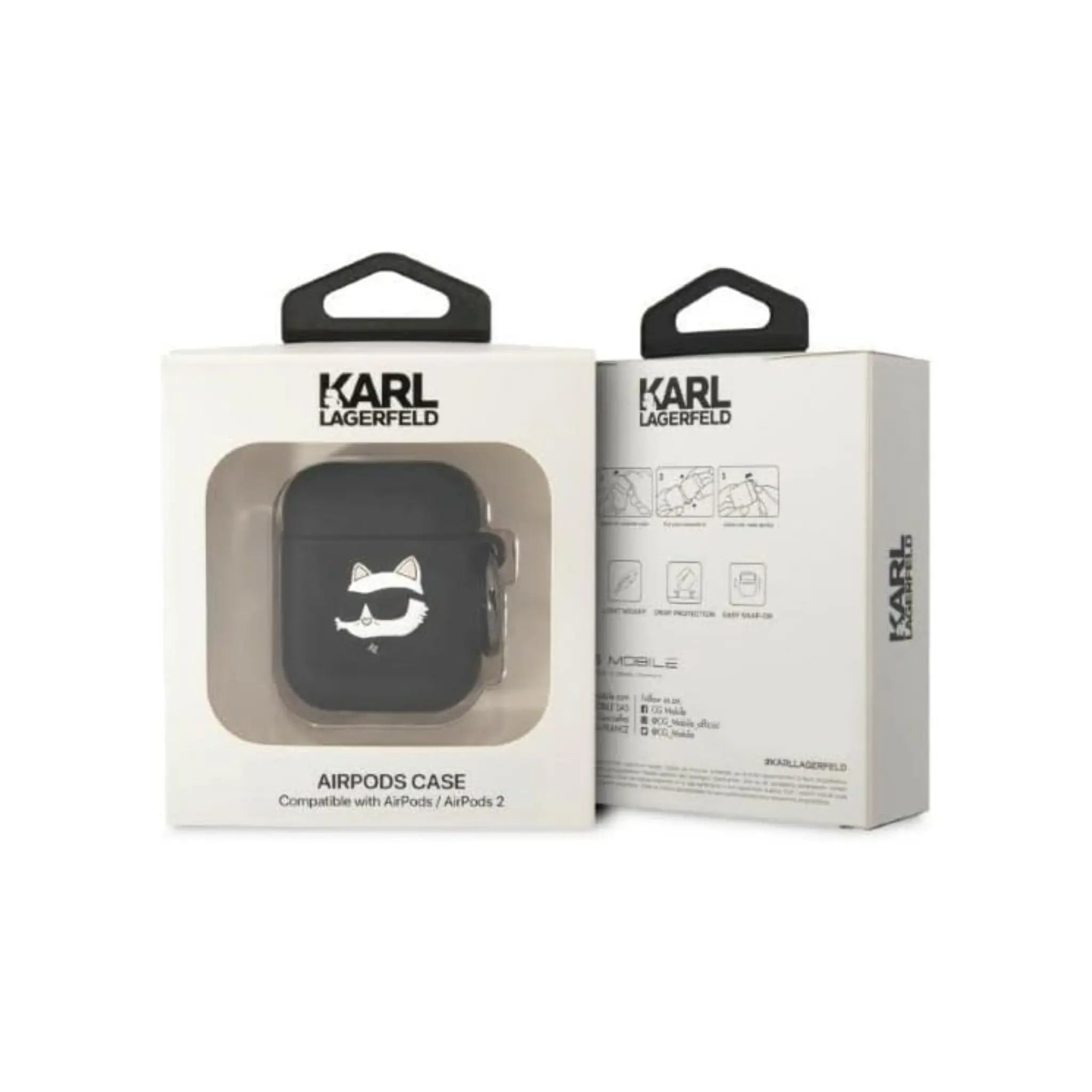 Karl Lagerfeld Silicone NFT Choupette Head 3D Case | Perfect Fit Protective Cover for Apple AirPods 1st & 2nd Generation | Stylish 3D Design with Iconic Choupette Motif | Flexible Silicone Cover with Shock-Absorbing Properties | Exclusive Premium Case for Trend-Conscious Users | Black