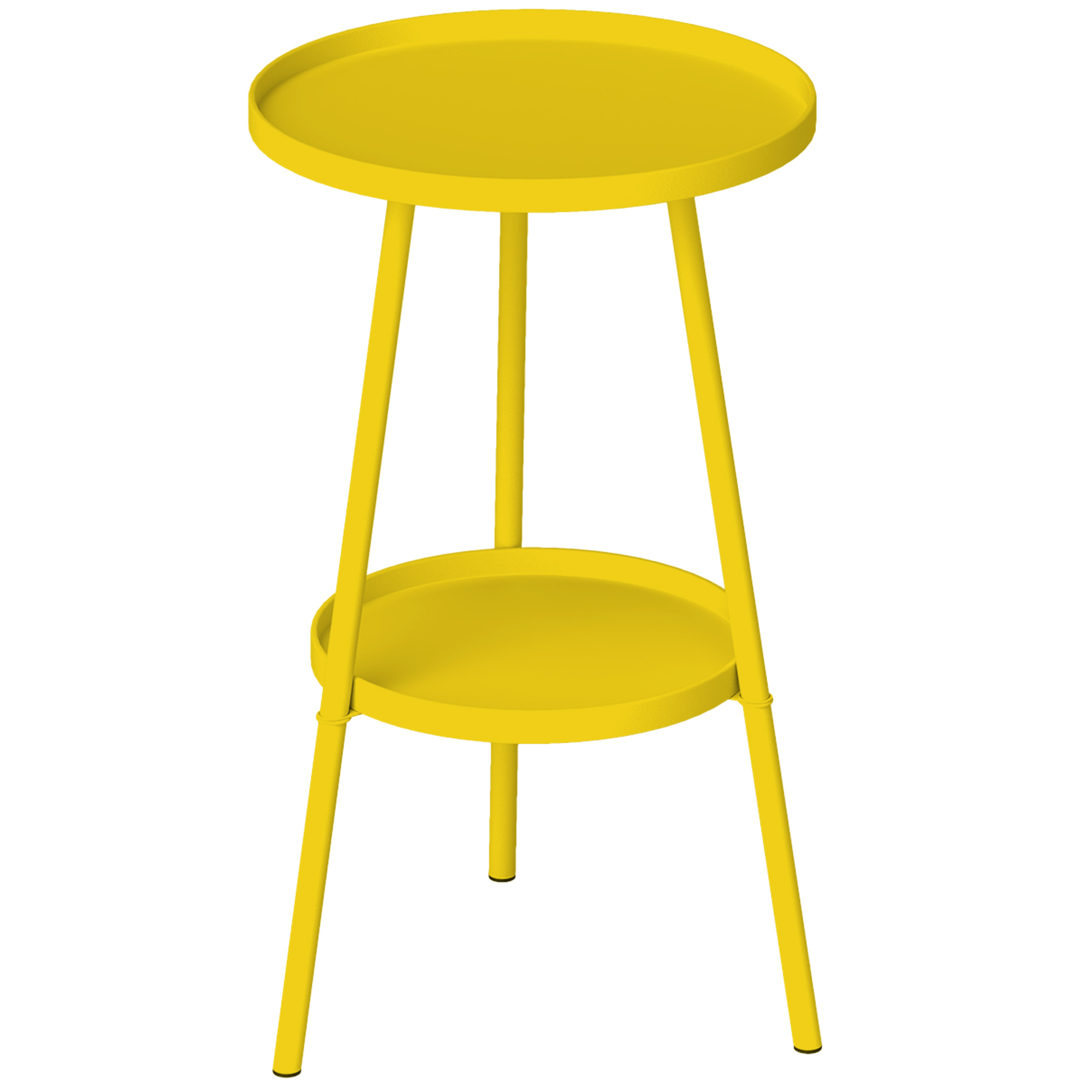 Image of Outsunny Small 2-tier Round Side Table, Garden Table, For Patio, Living Room, Balcony, Metal, Yellow