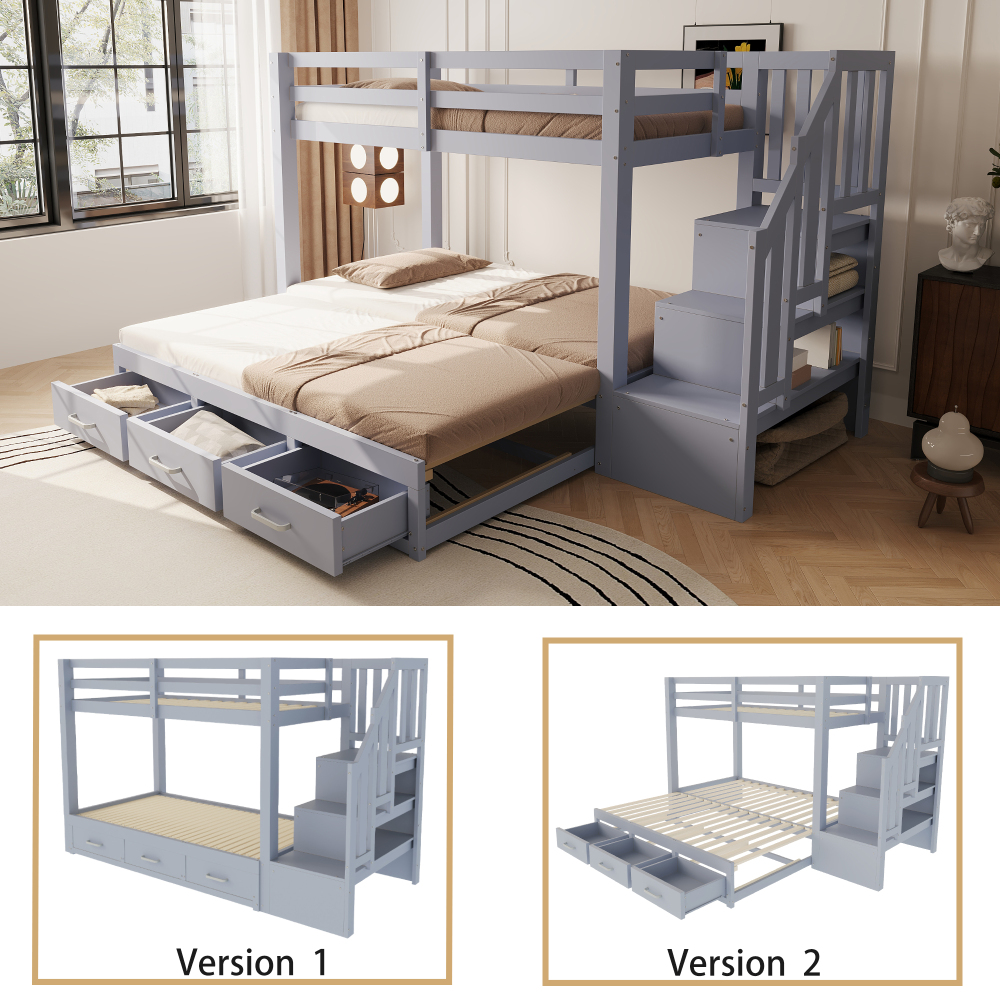 90 X 200 Floor Bed With Pull-out Bed Guest Bed Function Storage Drawers Ladder Wooden Bed