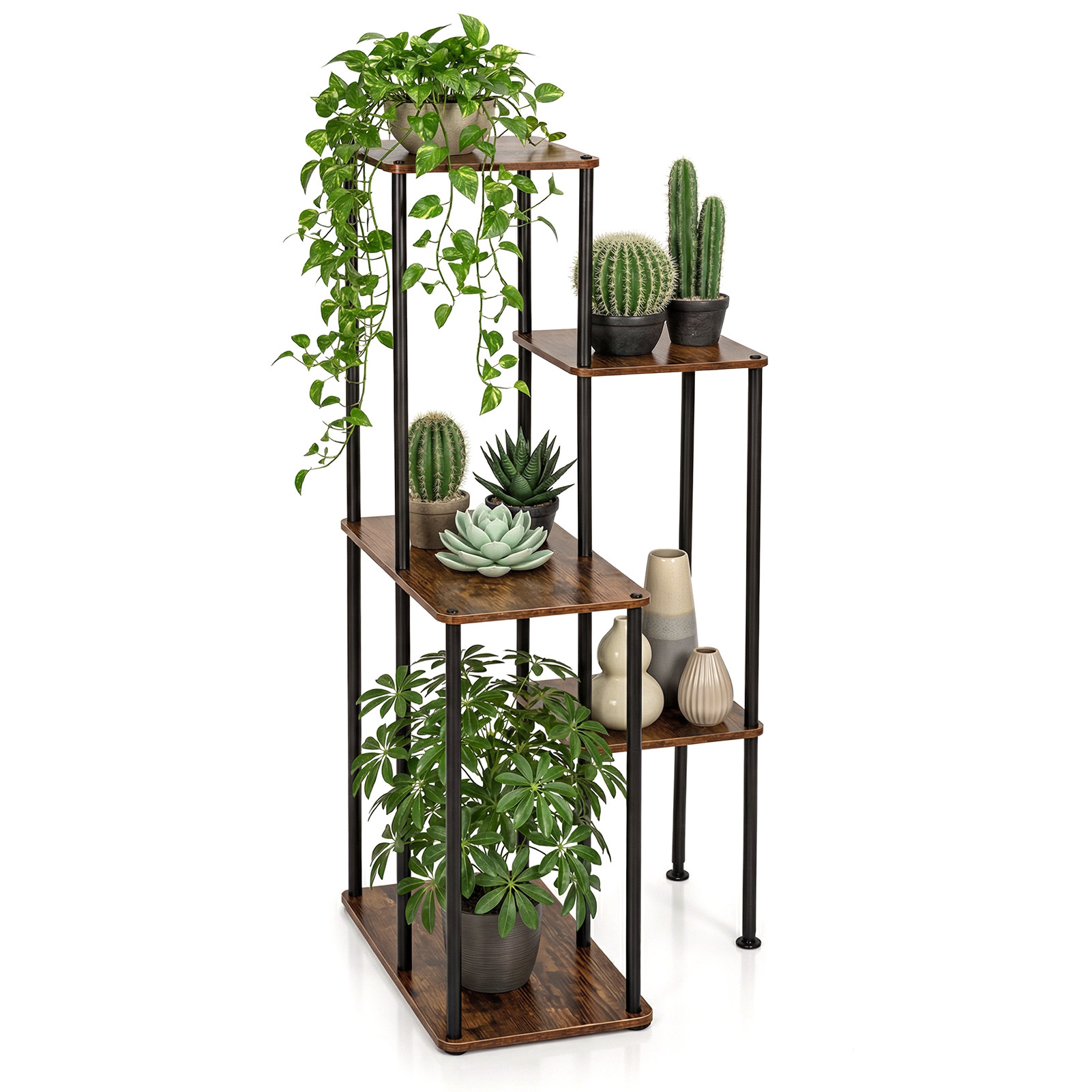 TEMU 5-tier Storage Rack Metal Frame Side Table Nordic Minimalist Corner Sofa Table Shelf Organiser For Living Room Garden Patio Outdoor Balcony