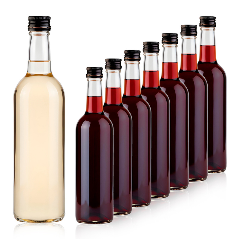 E-shop SET aus 20 Stk. Monopol Glas-Alkoholflasche 375 ml für Liköre, Säfte, Spirituosen, Olivenöl - Aus dickem, klarem, schadensfestem Glas