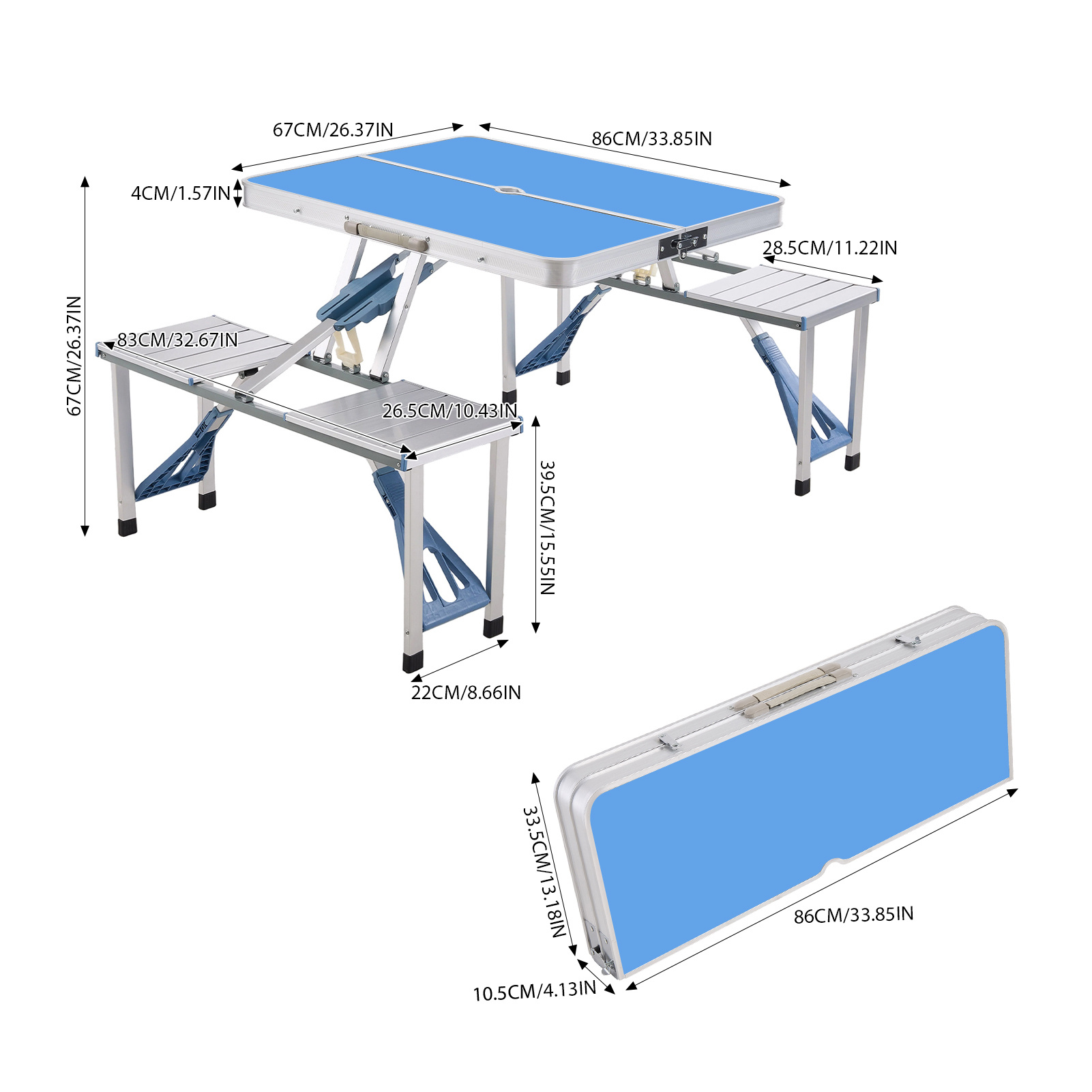 Blue Portable Folding Camping Picnic Table and Chairs Set