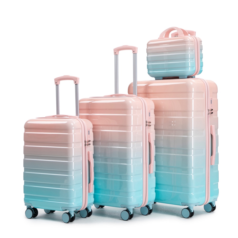 Image of 4-piece Pc Hardshell Luggage Set (14/20/24/28 Inches) – Waterproof, Scratch-resistant, 4 Spinner Wheels, Striped Design, For Weekend Trips, Family Vacations, Business Travel