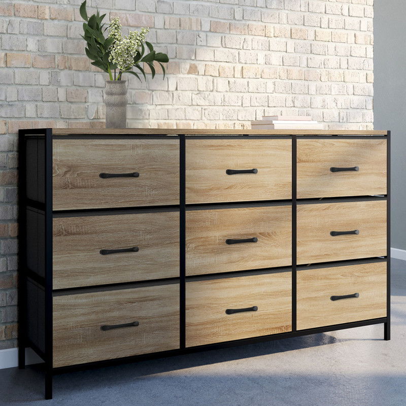 TEMU Commode 9 tiroirs en tissu 115 cm meuble de rangement design industriel