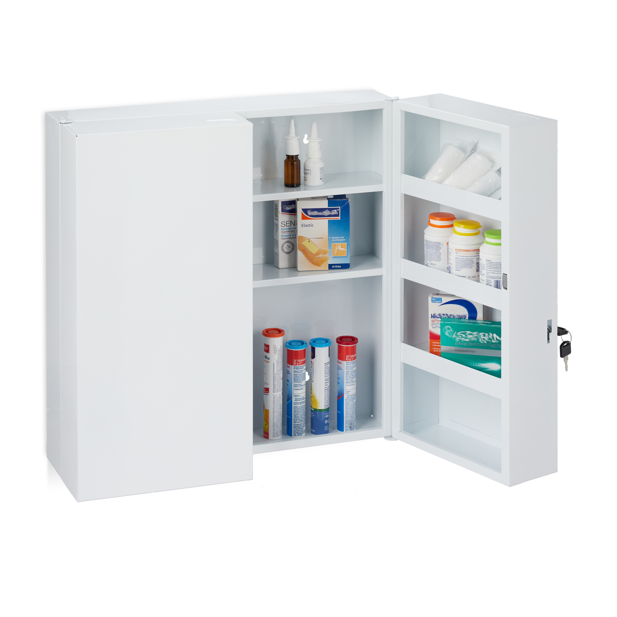 TEMU Armoire à pharmacie XXL, 2 portes, 11 compartiments, acier, verrouillable, 53 x 52.5 x 19.5 cm, blanche, fixation murale, pour salle de bains,