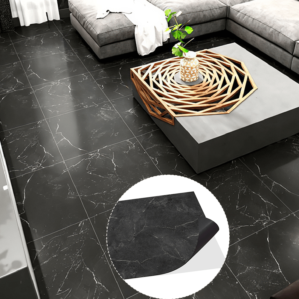 TEMU Peel And Stick Vinyl Black Marble Floor Tiles - 12" X 12" Self Adhesive Vinyl Flooring Stick On Wall & Floor, Easy Diy Install, Non-slip,