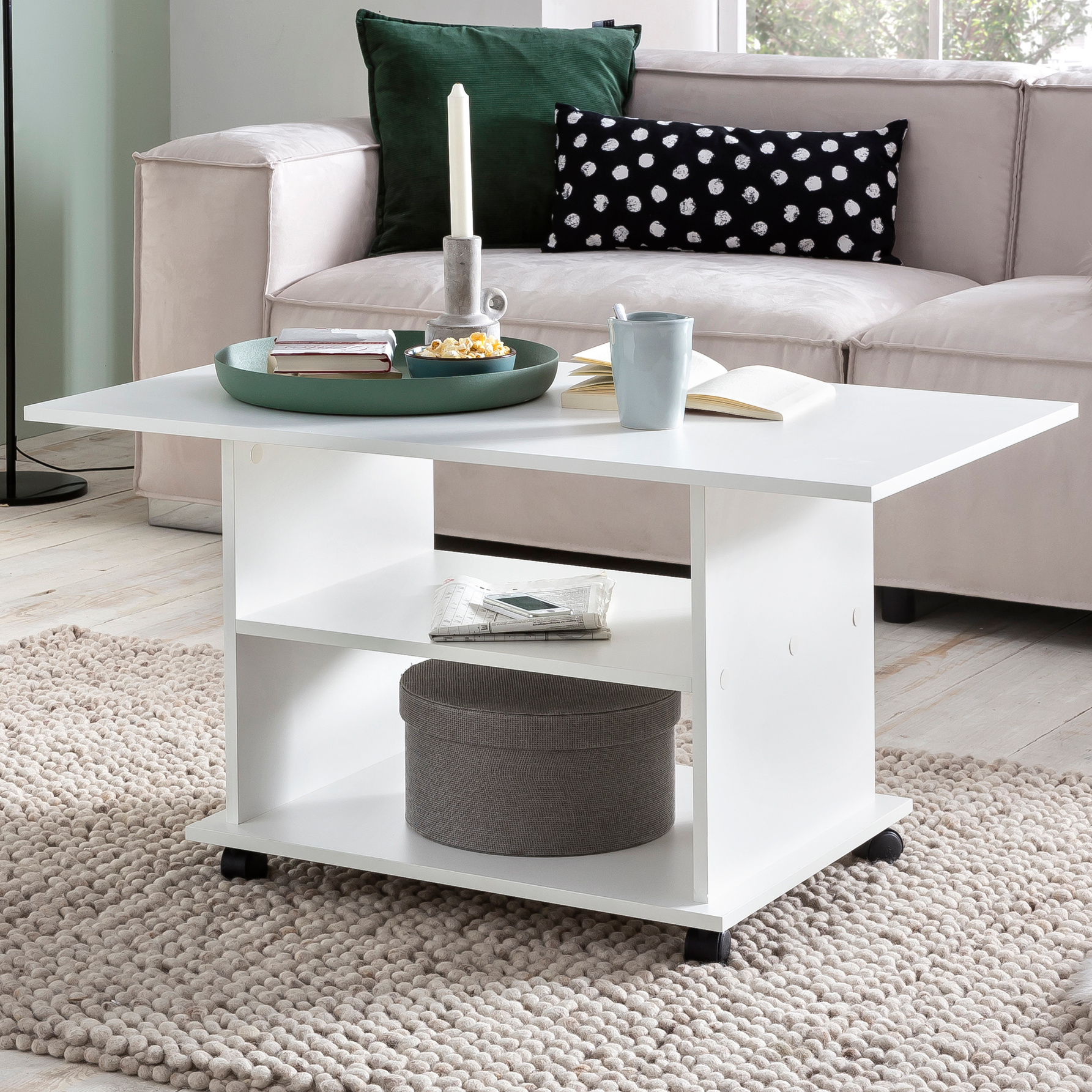Rotating Coffee Table With Wheels, 95 X 51 X 54.5 Cm, Living Room Table, Sofa Table, Lounge Table, Wood, Coffee Table With Storage Space