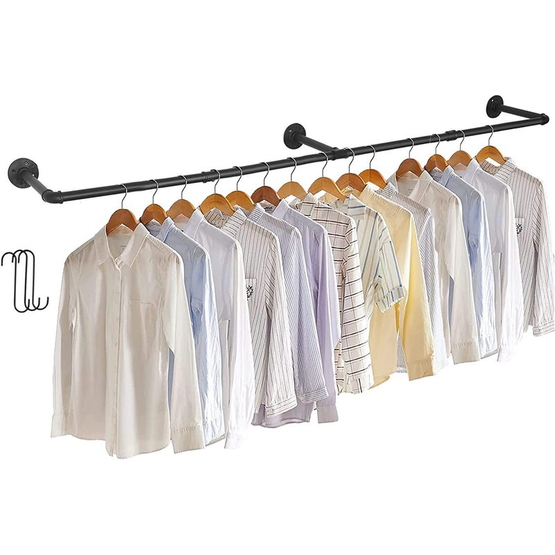Wall-mounted Clothes Rack, Adjustable 90-180 Cm, Metal, Black, Solid, Up To 30 Kg, Mounted On The Wall, Practical, Wardrobe, Bathroom, , Durable, Elegant.