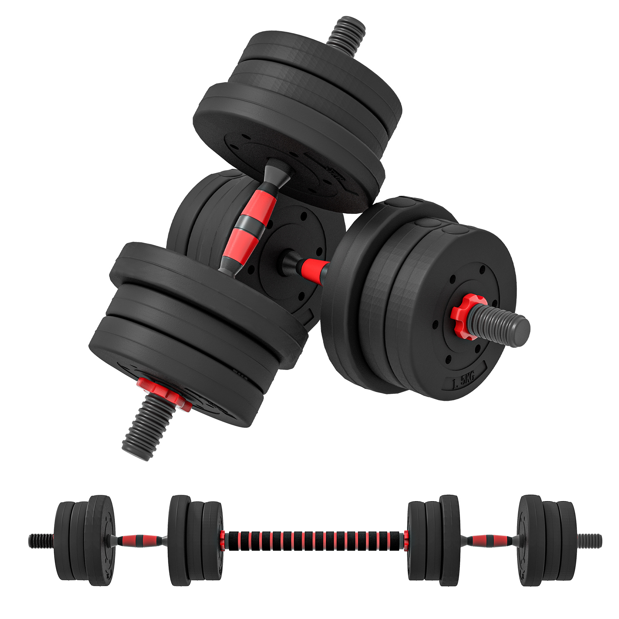 Short Dumbbell Set - Total 20 Kg, 2-in-1 Adjustable Weights with Bars Included - Muscle Training & Weightlifting, Can Be Used as Kettlebell, Dumbbell, or Push-Up Bar for Home Fitness Workouts; Suitable for Men and Women