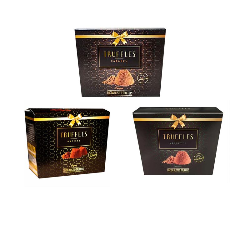 3x Truffles – Premium Truffle Chocolates With Cocoa Powder | 3x 150g | Natural, Hazelnut, And Caramel