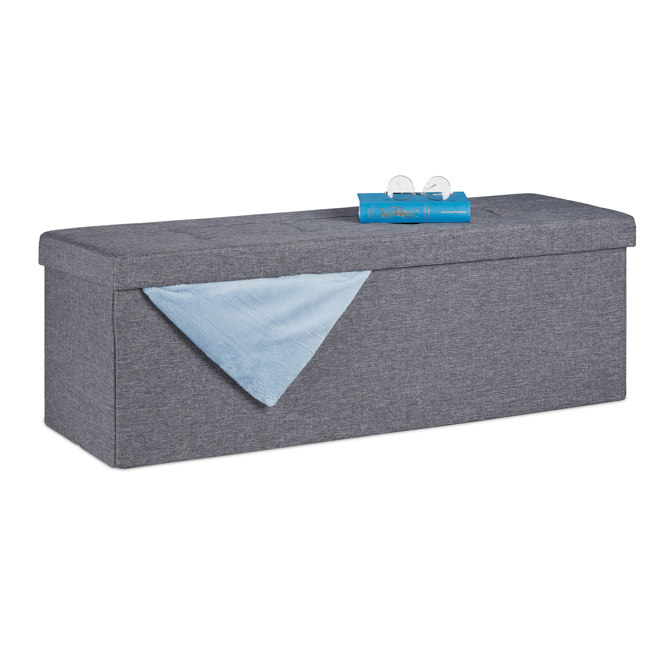 TEMU Folding Bench, 130 L, 38.5 X 114 X Cm, With Polyester Cover And Foam Cushioning, Dark Grey, With 2 Removable Partitions And 3 Compartments, For