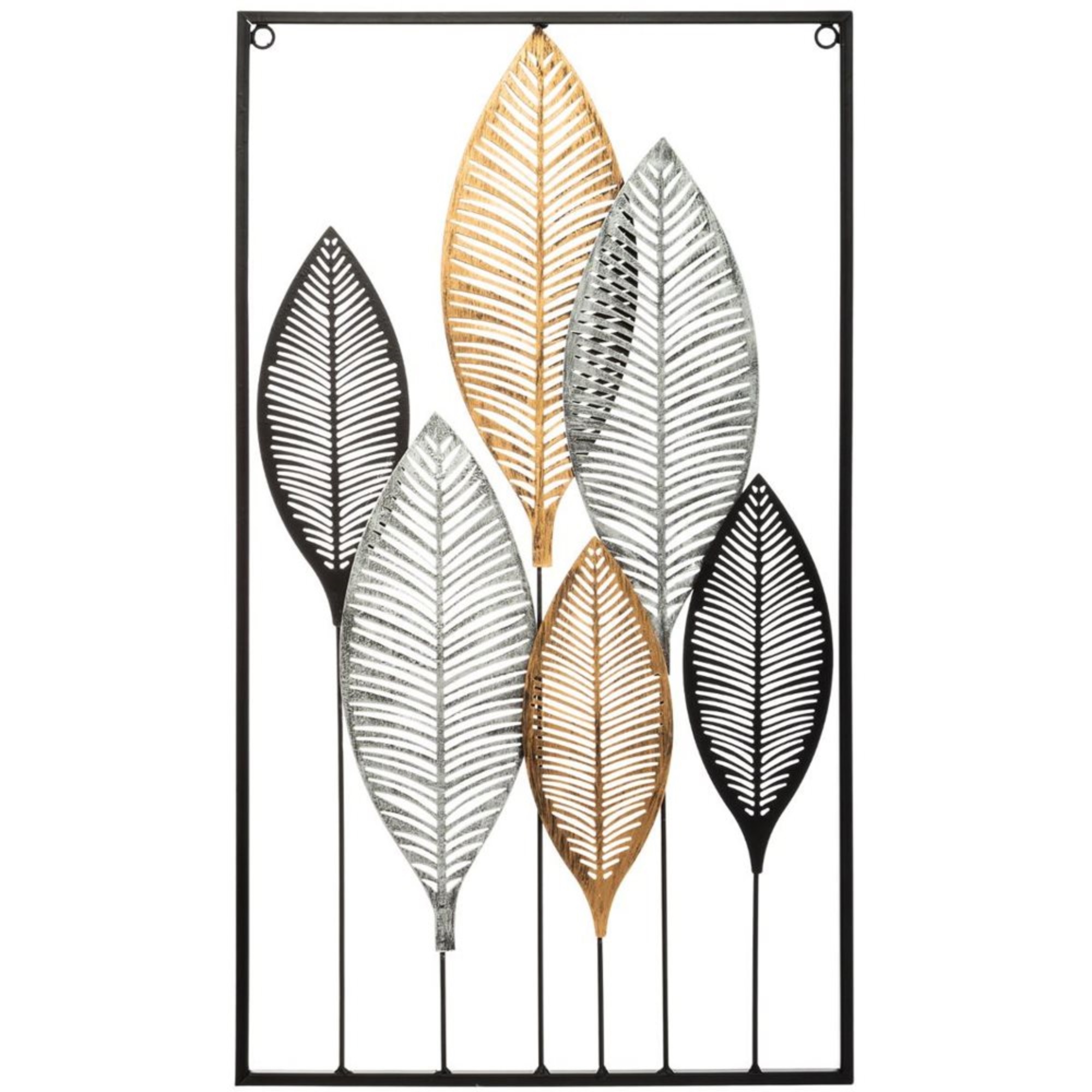 Image of Well Home - Metal Wall Decoration Leaf Panel 37x65cm - Natural And For Home Decoration