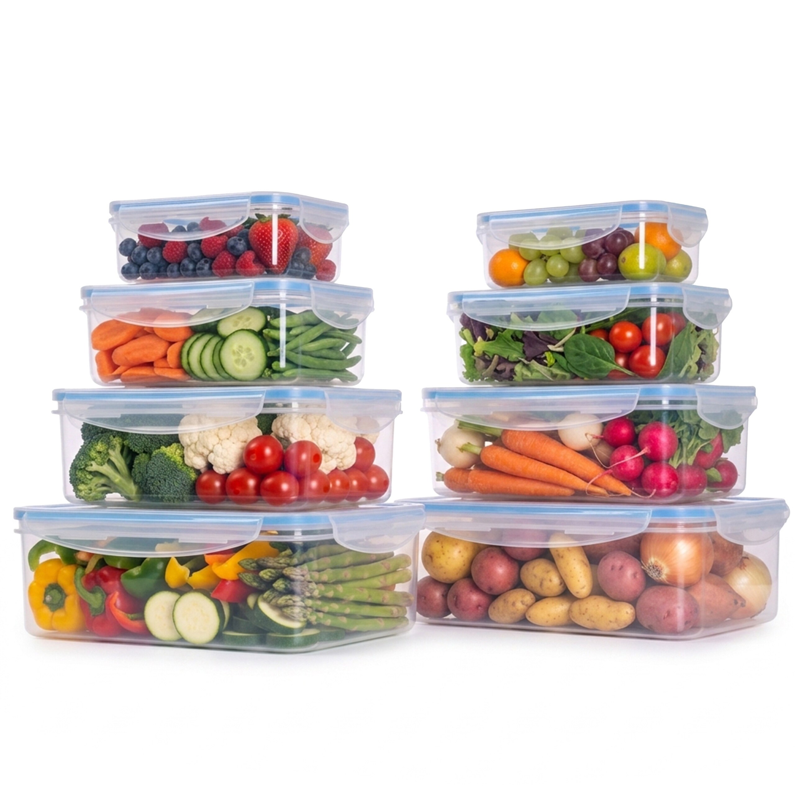 TEMU Airtight Storage Cans, 8pcs Set, Stackable Food Containers Made Of Plastic And Silicone, Transparent, 500 To 2500 Ml, 4 Sizes, Dishwasher-safe,