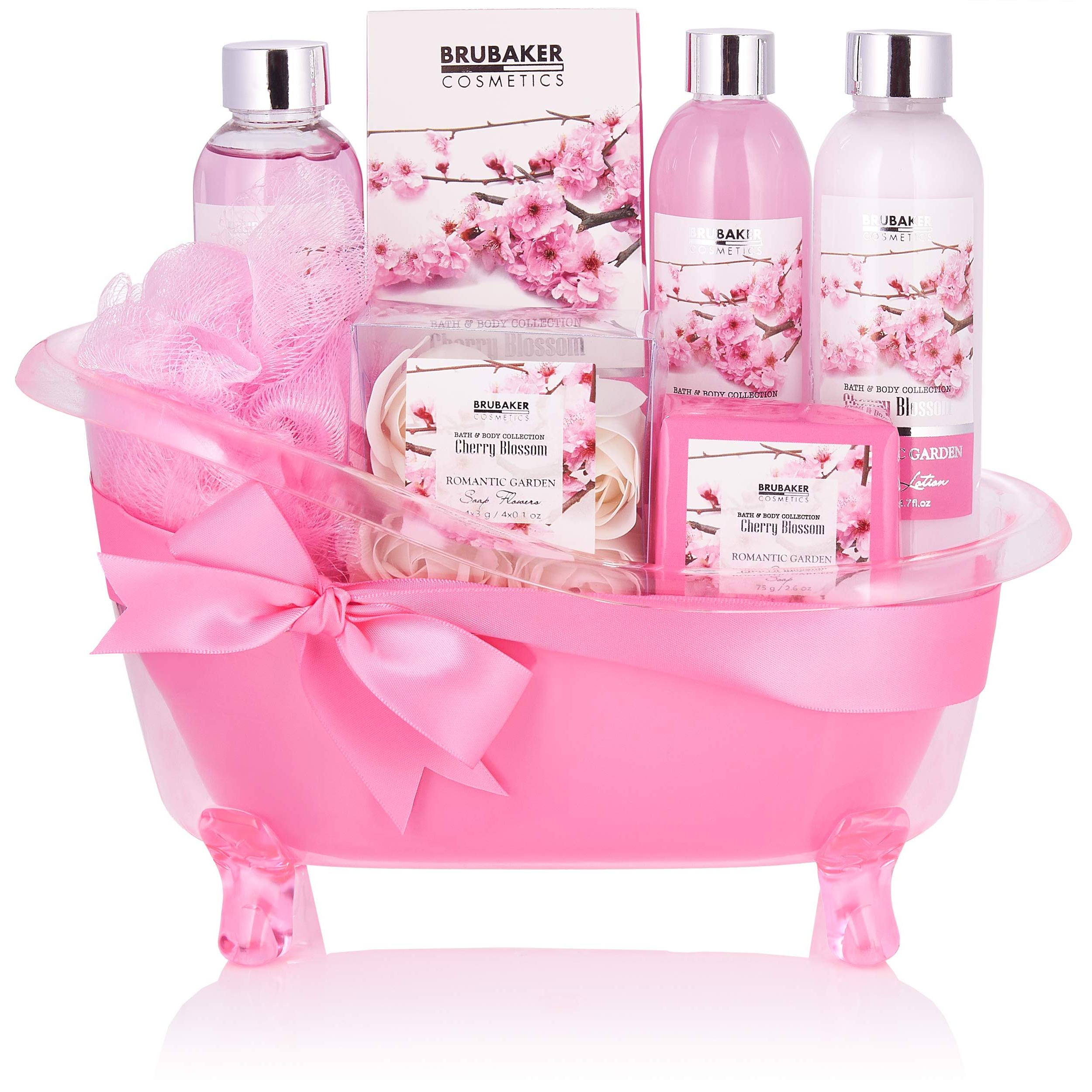 Image of Brubaker Cosmetics Bath And Shower Set Cherry - 8pcs Gift Set In Decorative Tub