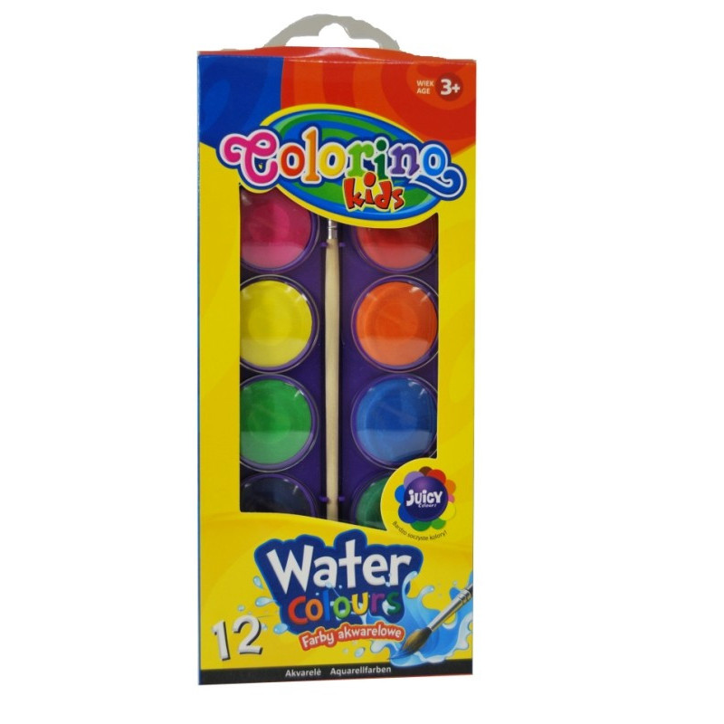 Watercolor Colors, Large Pastilles, 12 Colors, Colorino