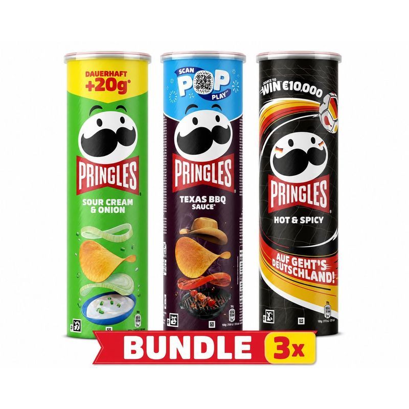 Pringles Bundle Hot & Spicy, Sour Cream & Onion, Texas Bbq 3 X185 G