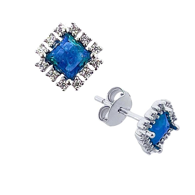 Image of Delicate Silver Earrings Set With Blue Stones, 925 Sterling Silver Studs