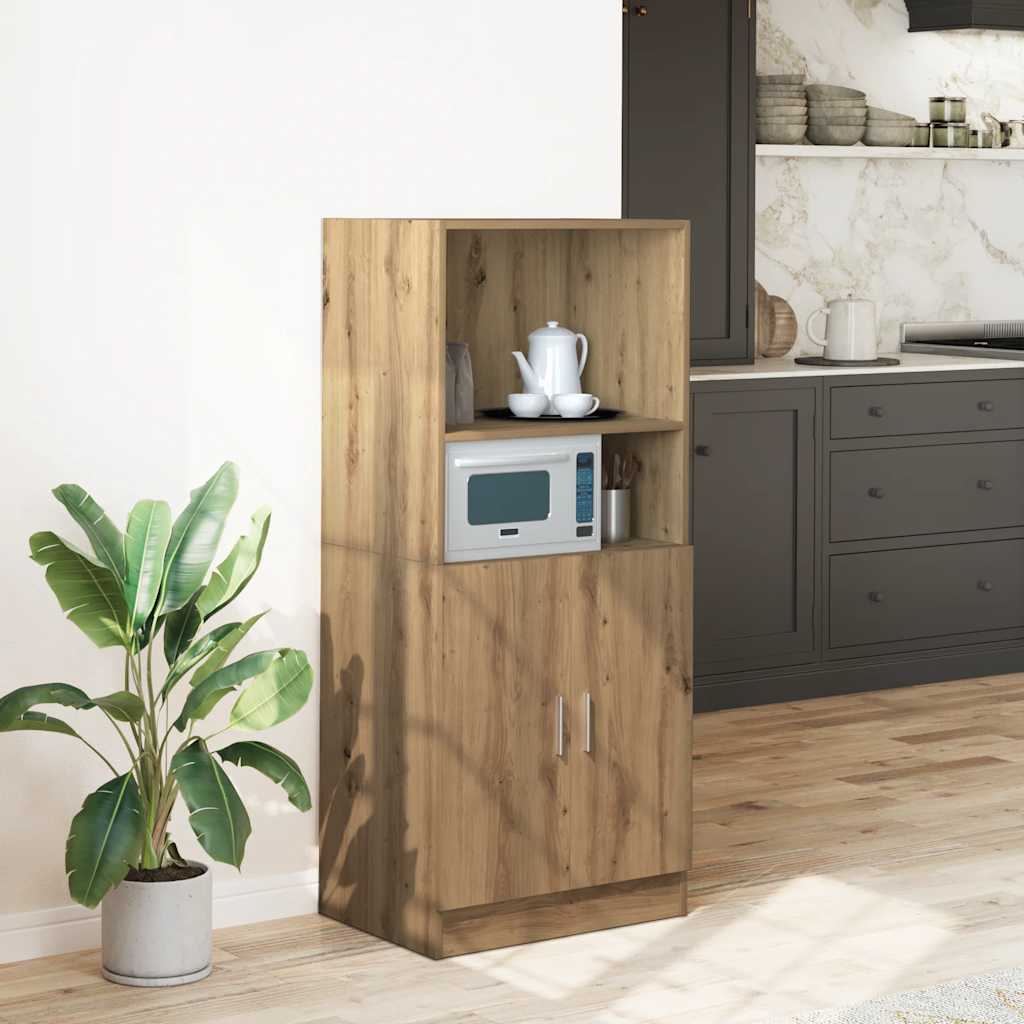Image of Vidaxl Kitchen Cabinet - Oak 57x41.5x131.5 Cm Wood Material, Cabinet, Kitchen Unit, Side Cabinet, Pantry Cabinet, Dish Cabinet, Sideboard