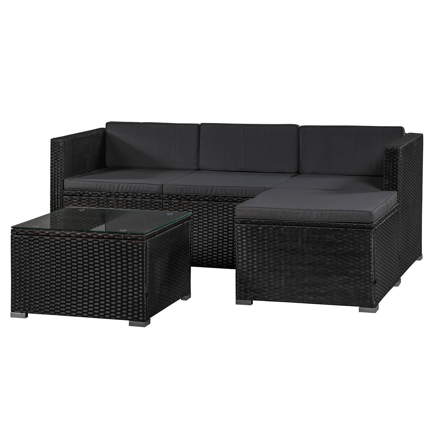 Polyrattan Lounge Set With 3-seater Sofa, Table & Cushions, Seating Group For Garden, Terrace & Balcony