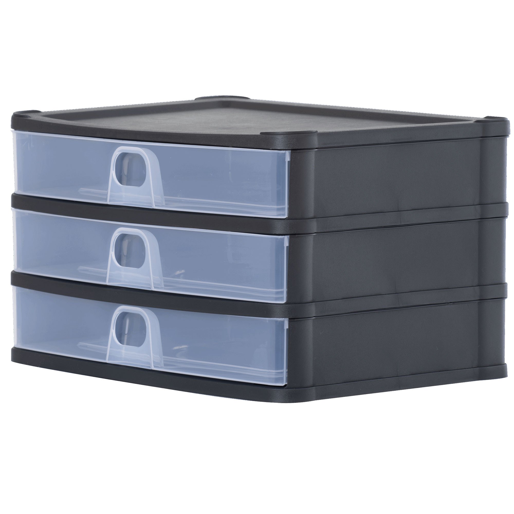 Image of 3-drawer Box 33x25x20cm Din A4 Black-transparent Plastic Drawer Organizer For Desk With Easy-