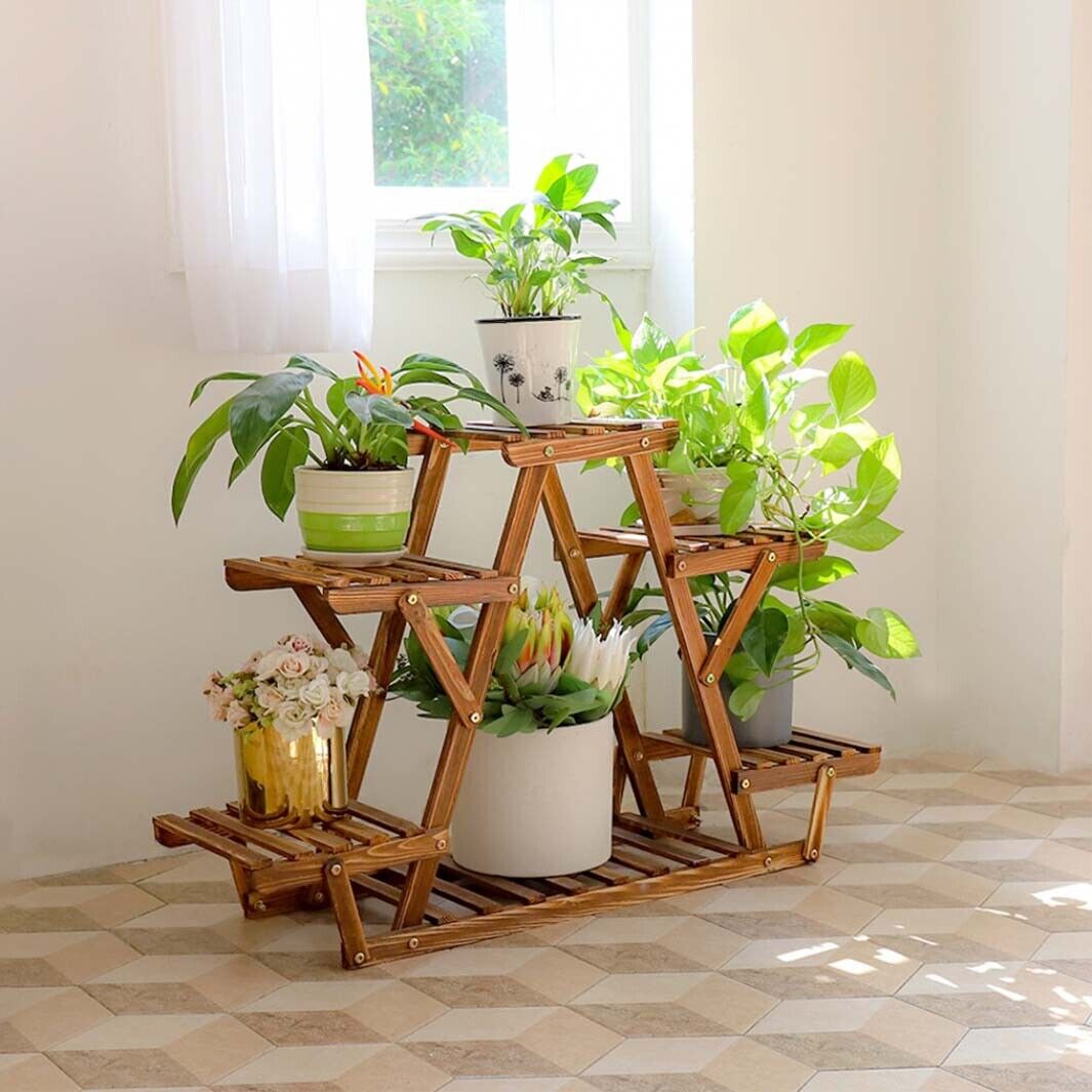 

Wood Plant Stand Indoor, 6 Tiered Plant Shelf For Multiple Plants Racktriangle, A Shape Corner Holder For Windowsill Patio Living Room