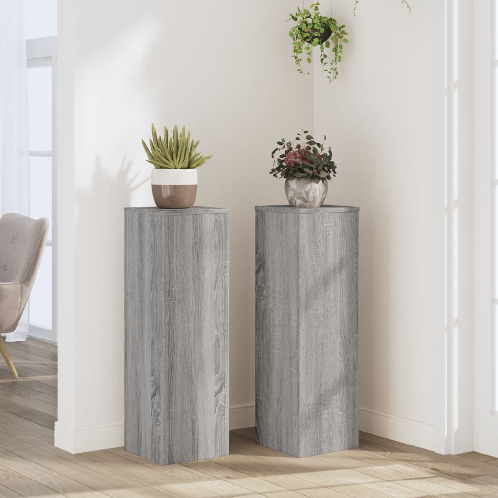 Image of Vidaxl Plant Stand, 2-piece Set, Flower Stand With , Decorative Column Pedestal For Plants And Decor Items, Flower Stool Flower Column, Grey Wood Composite