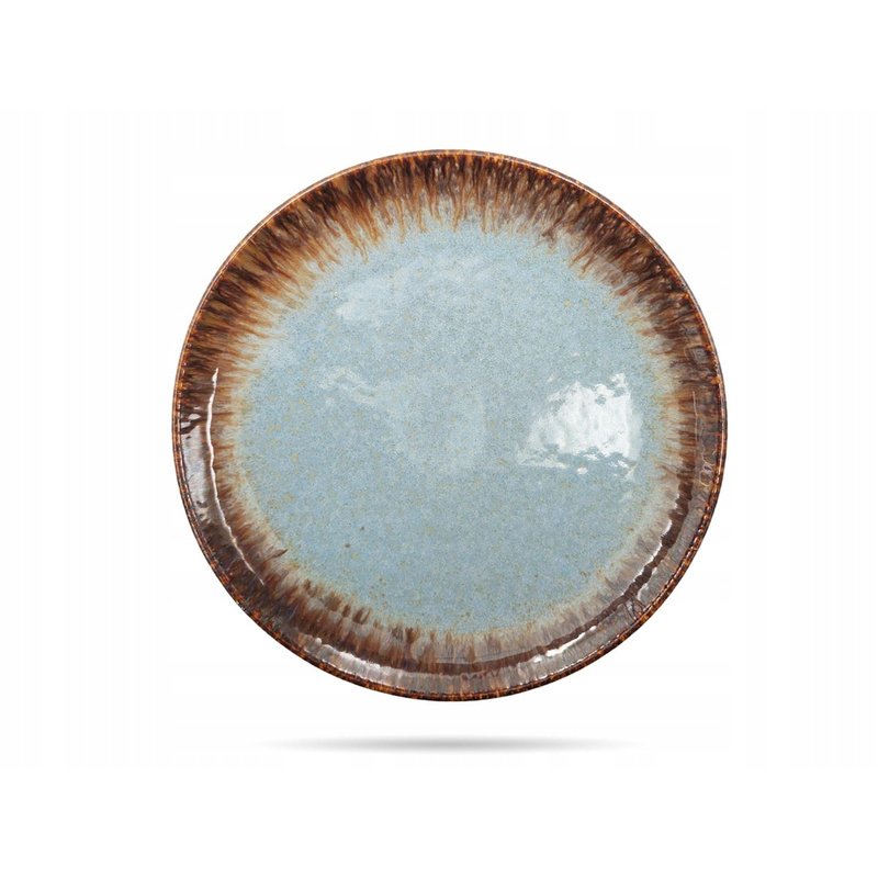 Image of Artisanal Stoneware Dining Plate | Cracked Blue & Earthy Brown Glaze | Matte Exterior | Culinary For Restaurants & Homes