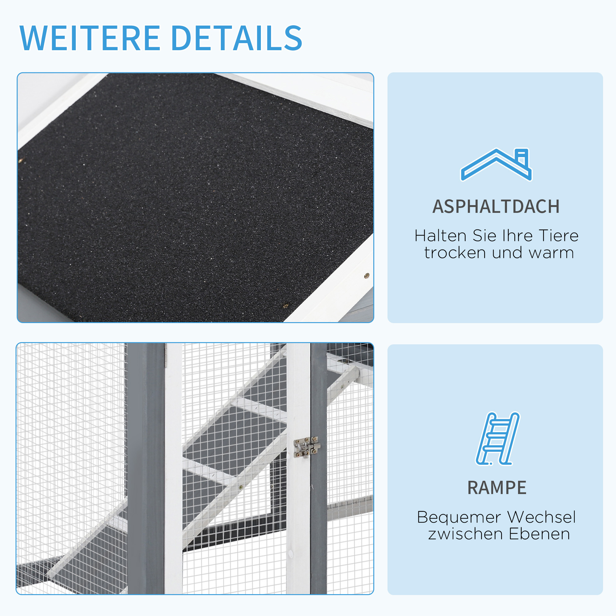 Rabbit Hutch Tannenholz Indoor Outdoor Small Animal Enclosure Small Animal Cage Small Animal House Removable Ramp And Floor Tray Grey+White+Black 122 X 62, 6 X 92 Cm