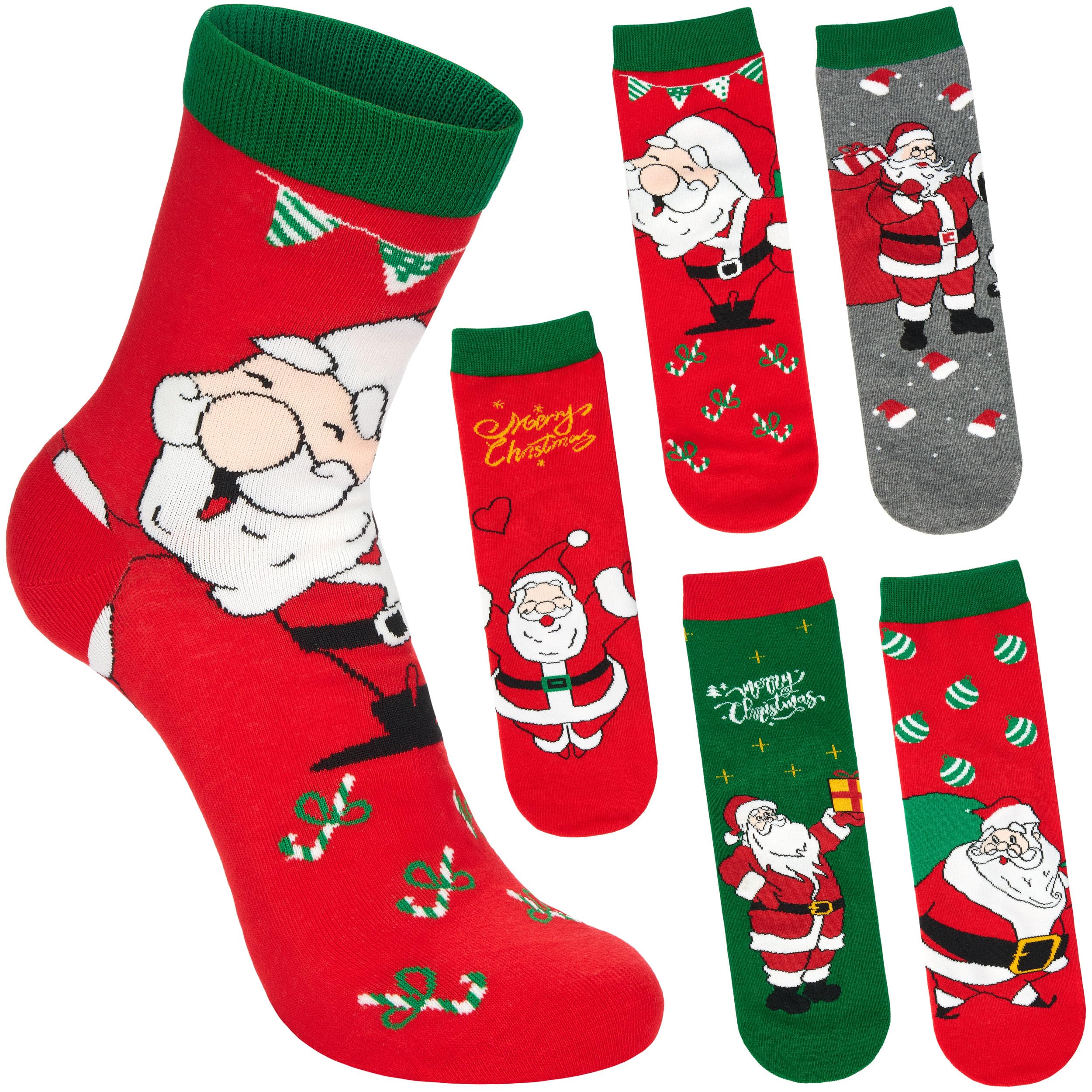 Image of Brubaker 5 Pairs Of Men's Christmas Socks - Santa Claus With Gifts - Funny Socks For Christmas And St. - Colorful Sock Set For Men - Size 41-45