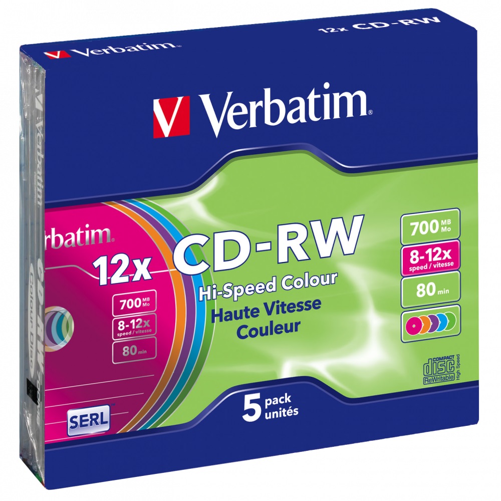 TEMU 5 Cd-rw Colour Colorati 12x 700mb 80 Minutes Rewritable Azo - 43167